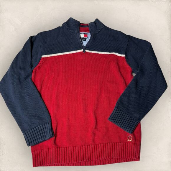 Vintage Tommy Hilfiger color block pullover sweater 1/2 zip large - Picture 1 of 4
